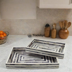 Bandeja Decorativa con Incrustaciones de Hueso, Bandeja de Servicio Decorativa, Adorno para Mesa de Comedor de Tradebyd - Product Image 3