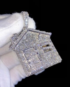 Pendentif géométrique en diamant de culture certifié pour homme, lettre A, luxe, baguette ronde, collier statement, cadeau pour homme - Product Image 1