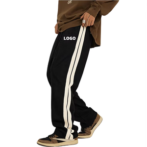 Customized Heavyweight 420G Side Webbing Embroidered Sweatpants Loose Leg Straight Pants Drawstrings Cotton Men's <b>Trousers</b> - Product Image 3