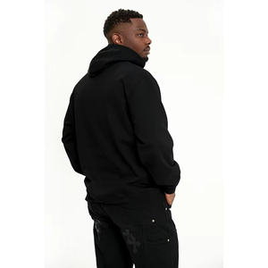 Sudadera con Capucha Negra para Hombre, Corte Regular, Color Sólido, Informal, de Algodón, Sudadera con Capucha para Otoño - Product Image 2