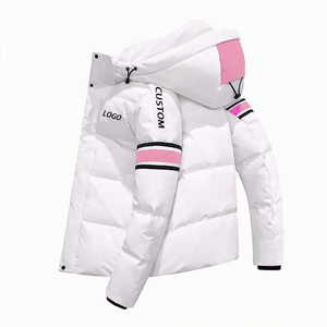 Chaqueta acolchada blanca con capucha para hombre, a prueba de viento, con bloques de color, abrigo de invierno con cremallera, para venta al por mayor de ropa. - Product Image 2