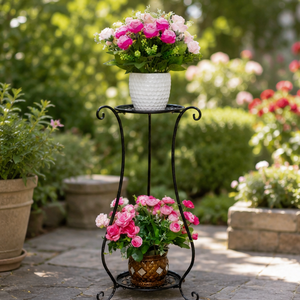 Support à fleurs en fer à double couche avec finition peinte pour décoration de jardin intérieur/extérieur, forme irrégulière autoportante - Product Image 2