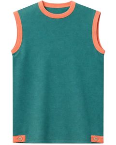 Ensemble décontracté d'été pour homme : débardeur sans manches et short en coton vert sarcelle avec bordure orange corail et cordon de serrage – Ensemble deux pièces - Product Image 1