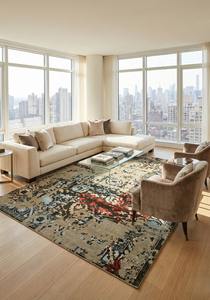 Tapis carré moderne fait main en laine/soie à motif floral, extra épais, lavable, avec envers en jute pour usage domestique et commercial - Product Image 3