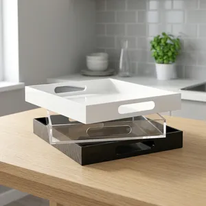 Wholesale CHISHENG Commercial Grade <b>Large</b> Rectangle Clear Polished Acrylic Durable <b>Serving</b> <b>Tray</b> Handles for Breakfast Decorative - Product Image 4