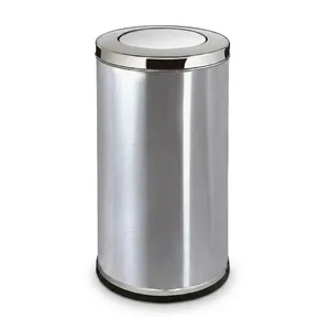 Stainless Steel Round Pedal Waste <b>Bin</b> with <b>Lid</b> Silver Metal Dustbin for Home Office Bathroom Kitchen Hotel Commercial Use - Product Image 4
