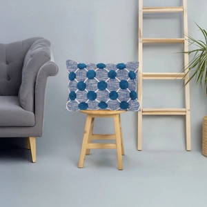 Hand Tufted Texture Boho Blue and <b>White</b> <b>Pom</b> - <b>Pom</b> Cushion Cover Soft Home Decor Wholesale Price - Product Image 1