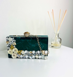 Handcrafted Storage <b>Bag</b> <b>Clutch</b> <b>Bag</b> Marbled Rhinestones Embellished MOP Inlay Acrylic Evening Purse Bridal Wedding Party Handbag - Product Image 3