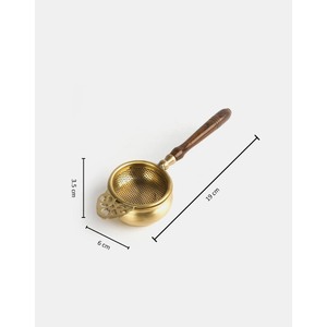 Gold Metal Tea Strainer With Floral Handle Wooden Grip Fine Mesh Colander For Loose Leaf Brewing Kitchen Tool - Product Image 4