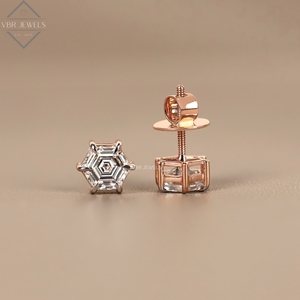Hexagon Step Cut Diamond <b>Stud</b> <b>Earrings</b> Rose Gold Solitaire Bridal Wedding Jewelry Gift Supplier For Women Luxury <b>Fine</b> Jewelry - Product Image 2