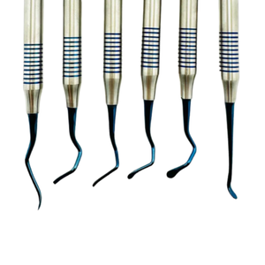 Kit de 6 instruments dentaires professionnels manuels pour composite, curettes de précision à double extrémité en acier inoxydable recouvert de titane bleu - Product Image 4