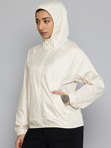 OEM Custom Womens Hooded <b>Waterproof</b> Windbreaker <b>Jacket</b> Sweat-Enhancing Lightweight Eco-Friendly Nylon Fabric Gym Workout - Product Image 3
