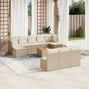 Conjunto de Sofás Modulares Grandes de Ratán Sintético PE Beige para Jardín, Muebles Modulares Cómodos para Exteriores - Product Image 1