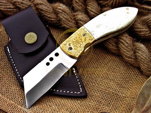 Cuchillo Plegable Hecho a Mano con Mango de Hueso, Cuchillo de Bolsillo Afilado con Funda de Cuero - Product Image 3