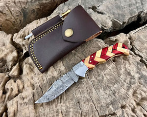Couteau de poche pliant multifonctionnel en acier Damas fait main, personnalisé, avec manche en bois d'olivier – Vente chaude - Product Image 2