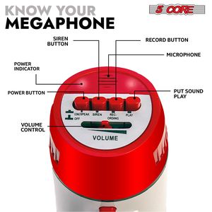 Megafono Ergonomico da 30W con Portata di 800 Piedi, Sirena, Registrazione, Mini Altoparlante per Tifosi, Batteria 6R, Bianco e Rosso - Product Image 6