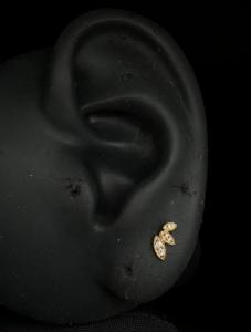 Botanical Lab Grown Diamond Leaf <b>Stud</b> Earring In 14K Gold For <b>Helix</b> Piercing - Product Image 1