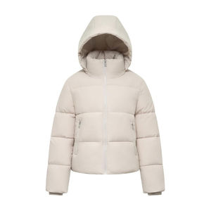 Veste matelassée beige pour femme avec capuche, fermeture éclair sur toute la longueur, vêtement d'hiver, longueur normale, couleur unie, polyester - Product Image 2