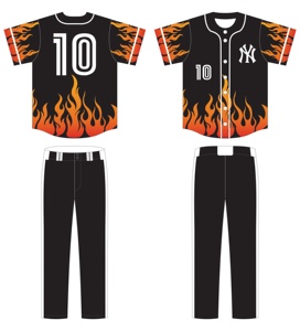 ชุดยูนิฟอร์มเบสบอลลายเปลวไฟแบบซับลิเมชั่น เสื้อเจอร์ซีย์แขนสั้นสำหรับผู้ชาย กางเกงขายาว ระบายเหงื่อได้ดี ทรงปกติ - Product Image 1