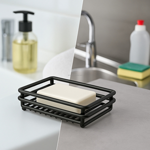 Porte-savon rectangulaire en métal noir, support pour éponge, organisateur de comptoir de salle de bain, plateau à savon moderne - Product Image 6