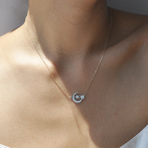 Collier pendentif Art Déco en or massif 14 carats avec diamant CVD de laboratoire 0,20 ct, motif croissant de lune et flèche, bijoux pour femme à porter au quotidien - Product Image 2
