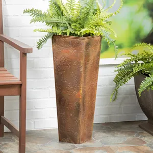 Handmade Iron Floor <b>Vase</b> Rustic Floral Design <b>Square</b> Shape Decorative Plant Container for Indoor Outdoor Use - Product Image 4