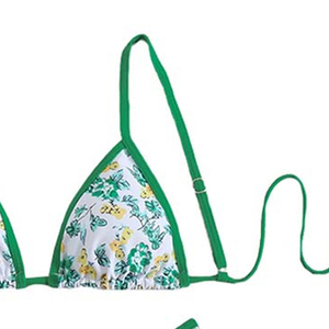 Custom Floral Print Bikini Set with Green <b>Trim</b> Adjustable String Top and Matching Briefs Two Piece Swimwear for Women Chic Beach - Product Image 4