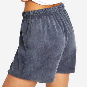 Shorts taille haute pour femme, vintage, coupe oversize, délavé à l'acide, style jogging, anti-plis, logo personnalisé, streetwear, effet usé, haute qualité - Product Image 3