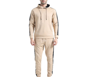 Beige <b>Colour</b> Hooded Tracksuit <b>Set</b> Full Sleeve Solid Color Casual Wear with Side Pockets and Elastic Waist Autumn Style - Product Image 1