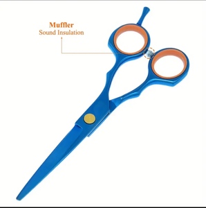 Ciseaux à effiler les cheveux en acier inoxydable bleu, lame droite, pour salon de coiffure, pour franges et coiffage - Product Image 2