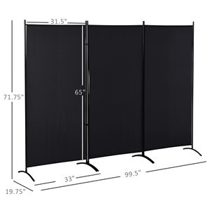 Divisorio per Stanza Tradizionale a 3 Pannelli da 6 Piedi, Schermo per Privacy Interno per Casa, Autoportante, Pieghevole, in MDF Traslucido e Ferro Nero - Product Image 3