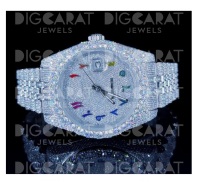 Montre de luxe en quartz Moissanite, forme ronde, 41 mm, résistante à l'eau, chiffres romains, analogique, sertie de pierres, unisexe