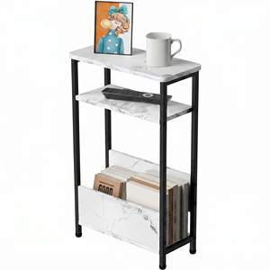 Modern Slim <b>Side</b> <b>Table</b> Marble Pattern 3 Tier End Coffee <b>Table</b> Black Metal Frame Narrow Sofa Bedside Magazine <b>Storage</b> Rack Shelf - Product Image 4