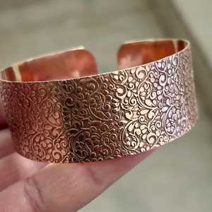 Vintage <b>Copper</b> Alloy Cuff Bracelet With Engraved Plant Pattern Unisex Jewelry Antique Finish men women <b>copper</b> jewelry - Product Image 1