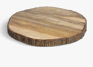 Support à gâteau rond en bois à bord naturel avec pince pour étiquette, plateau rustique en écorce d'arbre pour événements - Product Image 4