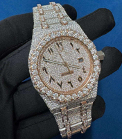 Montre automatique pour homme sertie de diamants, montre-bracelet de luxe entièrement pavée de cristaux, montre de style royal en acier inoxydable, style hip-hop bling