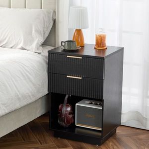 FCH Black P2 Density Wavy Pattern Drawer Front 454070cm Two-Drawer Bedside Cabinet Nightstands - Product Image 1