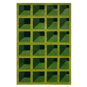 Elegant Modern Geometric Hand Knotted Wool <b>Rug</b> Green Solid Color Washable PET Friendly Reversible Non-Slip High Pile for Home - Product Image 1