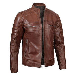 2026 Wholesale Custom New Design Windbreaker Stand Collar Solid Color Motorcycle Leather <b>Jacket</b> - Product Image 2