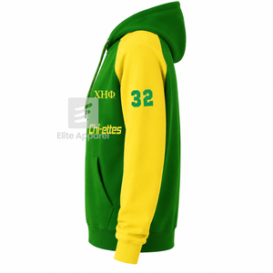 Custom Chi Eta Phi sorority <b>Hoodie</b> embroidered logo on front green and <b>yellow</b> color full sleeve cotton for female - Product Image 3