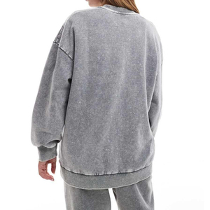 Streetwear Style Oversized <b>Women</b> Sweatshirt Vintage Washed Heavy Cotton <b>Fleece</b> Ladies Acid Wash Sweatshirts For Sale - Product Image 3