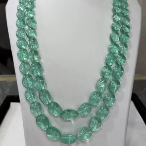 Perles de pierres précieuses synthétiques vert émeraude, forme ovale, certifiées par un tiers, BU GEMS AB54 - Product Image 1
