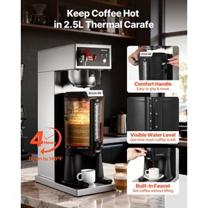 Cafetière électrique à filtre commerciale, capacité 16-17 tasses, en acier inoxydable, carafe thermique 2,5 L, fonction maintien au chaud 4 heures - Product Image 3