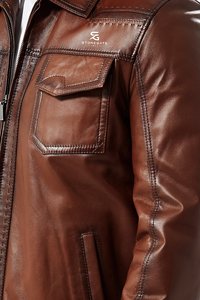 Chaqueta de Cuero Genuino para Hombre, Elegante, Color Personalizado, Corte Ajustado, Estilo Casual, Chaqueta Bomber de Invierno, con Bolsillos Delanteros, Moda 2026 - Product Image 5