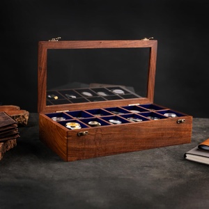AHTE MANUEXPO Men's Indian Rosewood Watch & Jewelry Display <b>Box</b> with Velvet Lining Glass Lid 12-Slot Organizer Solid Gift UR-065 - Product Image 3