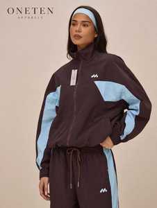 ONETEN APPARELS <b>Women</b> 2 in 1 Color Block Fleece Tracksuit Set Stand <b>Collar</b> Zip up Jacket Drawstring Pants Sporty Loose Fit - Product Image 2