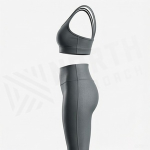 Women's Seamless Yoga Set 2 Piece High Waist <b>Leggings</b> Double Strap Crop Top <b>Activewear</b> - Product Image 3