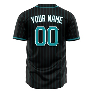 Camiseta de Béisbol Personalizada, Negra con Rayas Verde Azulado, Impresión Sublimada, Absorbente de Humedad, con Botones, Uniforme de Equipo Unisex para Adultos - Product Image 3