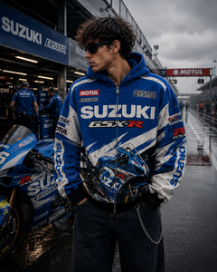 Sudadera con Capucha GSX-R para Hombre, Azul y Blanco, Estampado por Sublimación, Cierre de Cremallera, Corte Deportivo, Talla Regular, Ropa de Primavera - Product Image 4