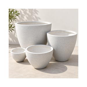 Pots de fleurs en fibre de verre légers pour l'extérieur, ronds, pour le jardin, avec plusieurs couleurs et tailles, pour la décoration paysagère - Product Image 1